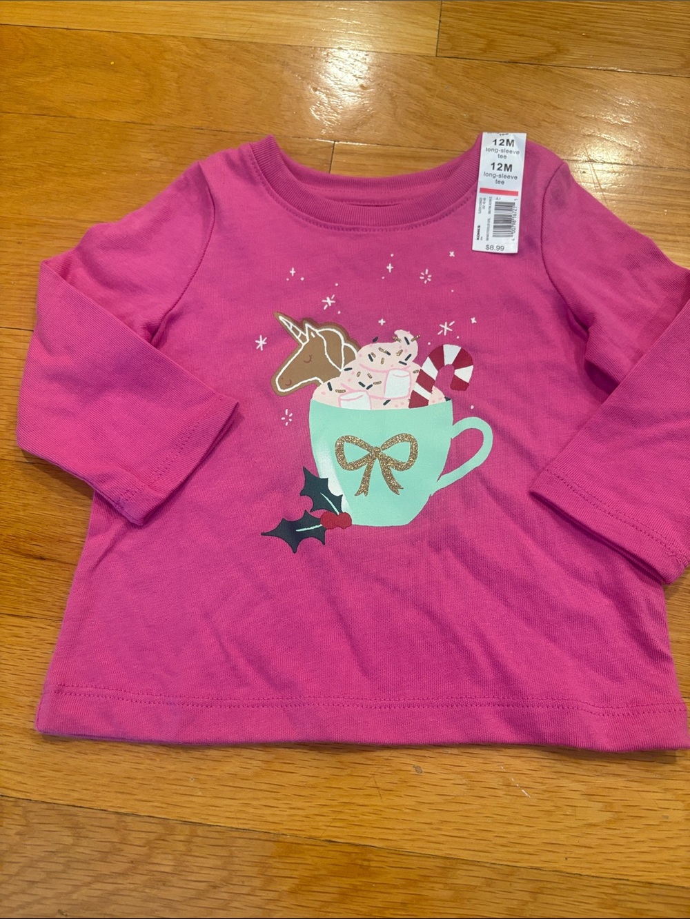 jumping beans Hot Pink Long-Sleeve Tee with Mint Cup Unicorn Graphic